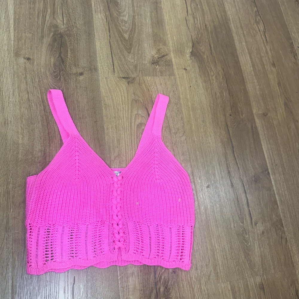 Pink Ribbed Cropped Tank Top